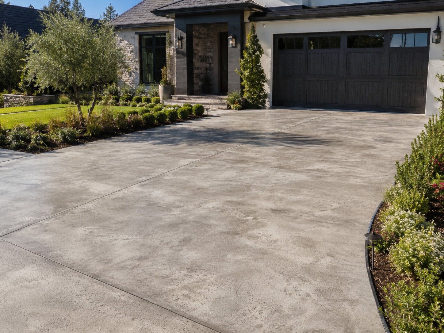 Acid-stained concrete driveway with natural colour variation