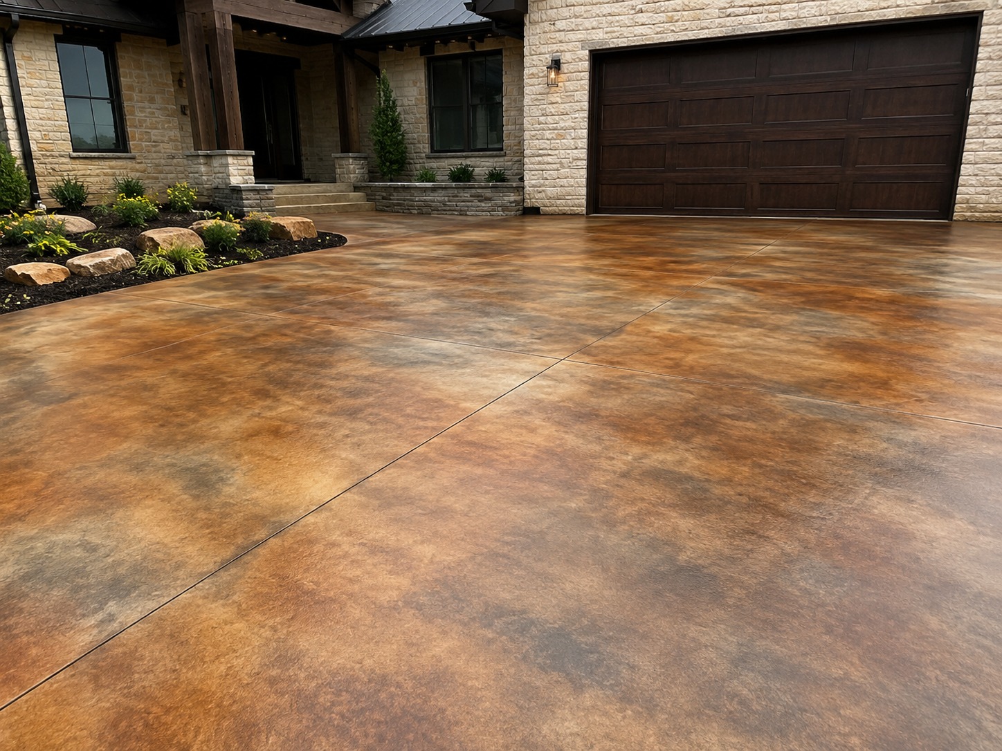 Coloured stained concrete driveway finish