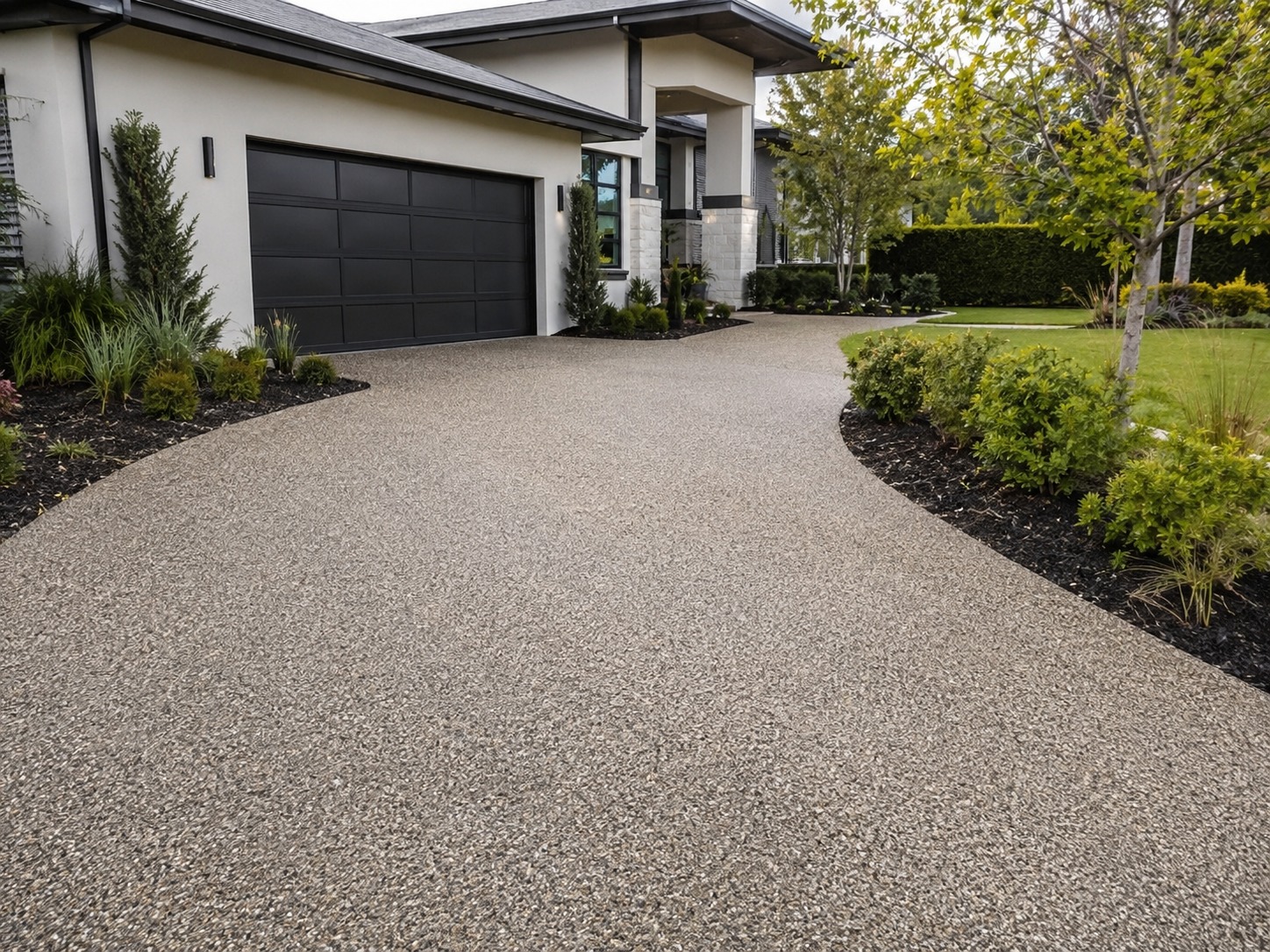 Exposed aggregate concrete driveway surface