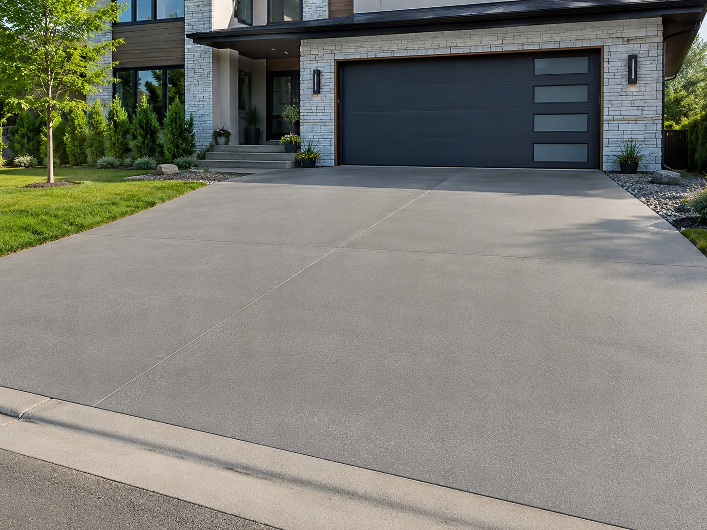 Spray-on concrete driveway with textured finish