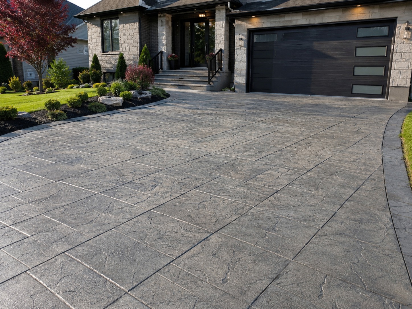 Stencilled concrete driveway with decorative finish